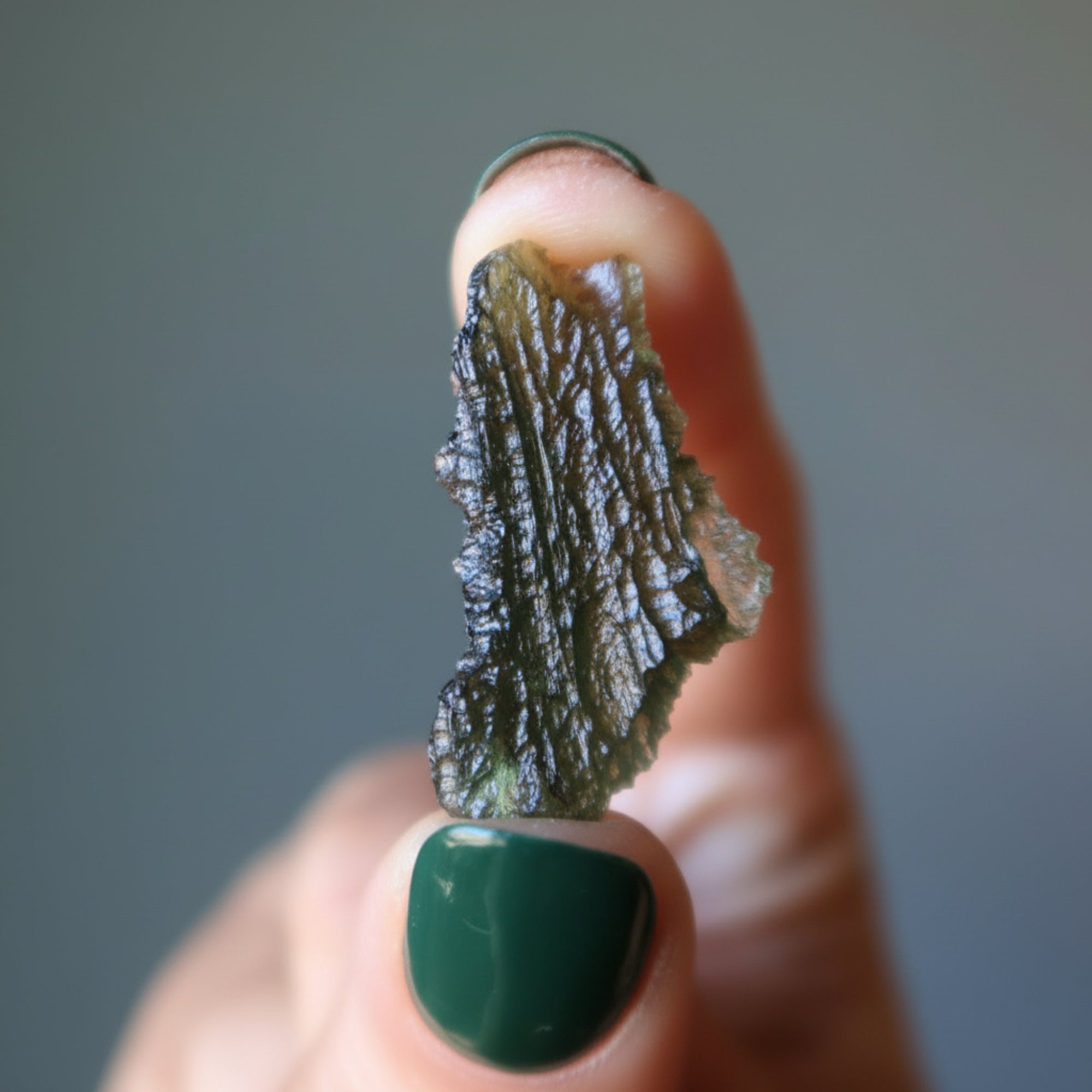 Moldavite Green Tektite Call of Karma Slim Slice