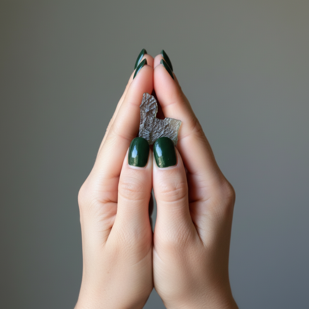 Moldavite Green Tektite Call of Karma Slim Slice