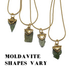Moldavite Necklace God and Goddess Gemstone Gilded Gold