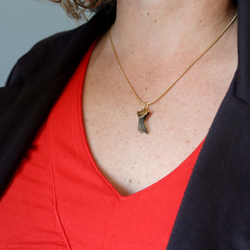 Moldavite Necklace God and Goddess Gemstone Gilded Gold