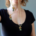 Moldavite Necklace God and Goddess Gemstone Gilded Gold