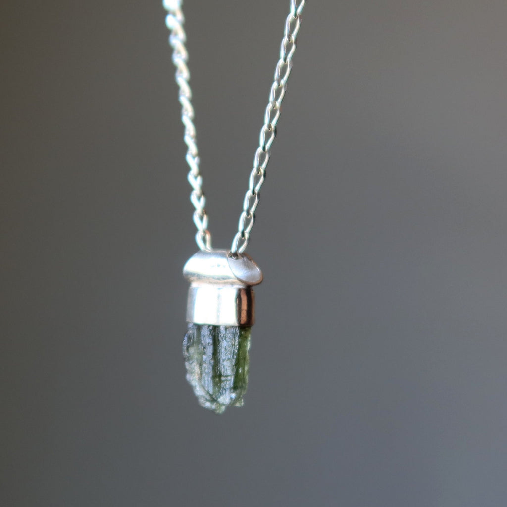 Moldavite Necklace Light of Aurora Gem Sterling
