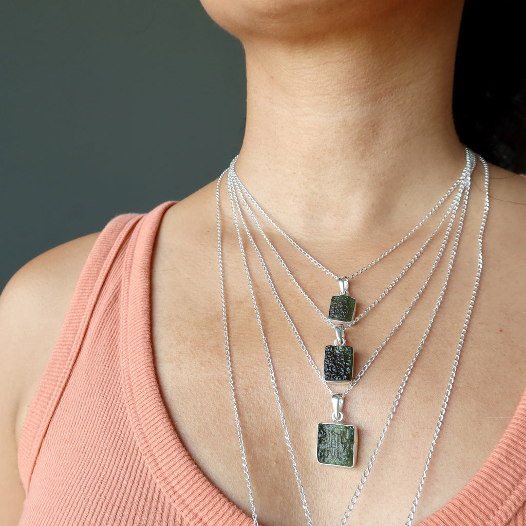 Moldavite Necklace Cosmic Window Sterling Silver Gem