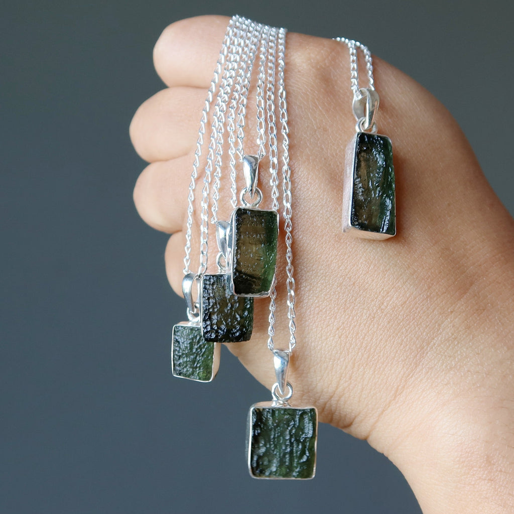 Moldavite Necklace Cosmic Window Sterling Silver Gem
