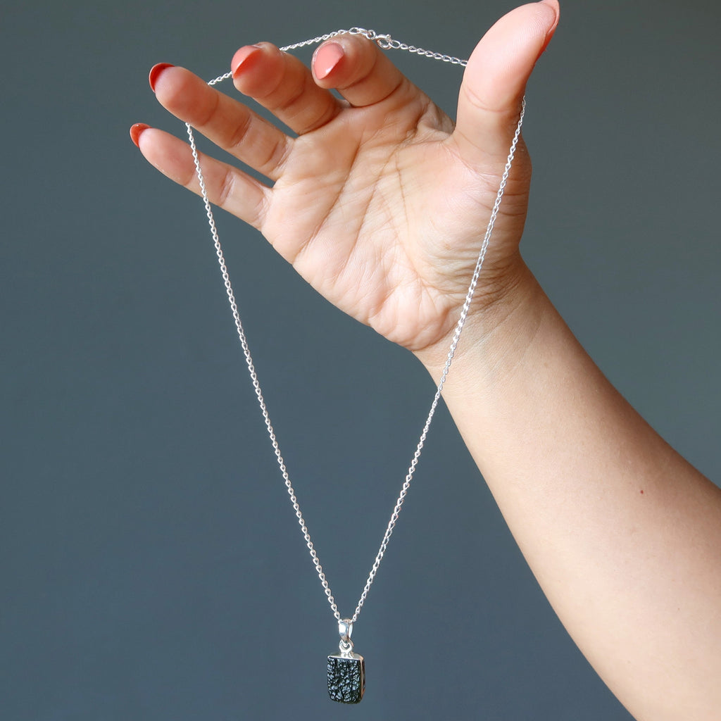 Moldavite Necklace Cosmic Window Sterling Silver Gem