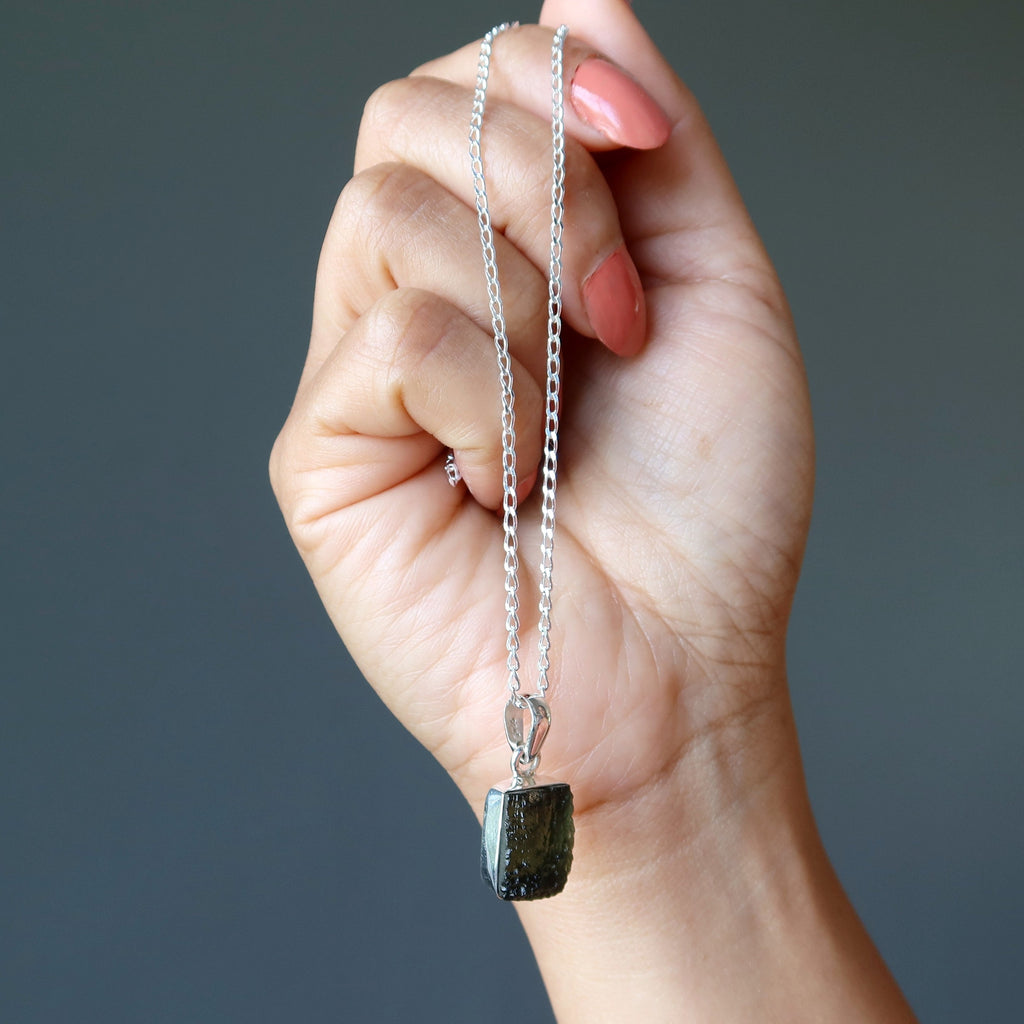 Moldavite Necklace Cosmic Window Sterling Silver Gem