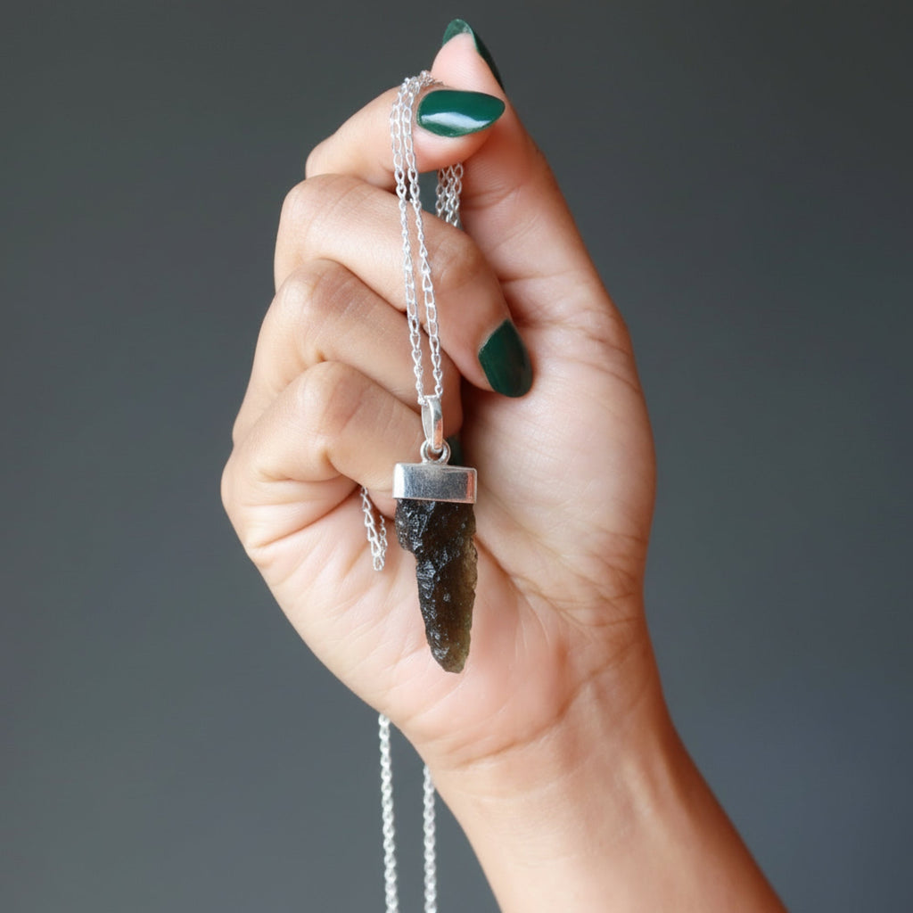 Moldavite Necklace High Vibration Gem Sterling Silver