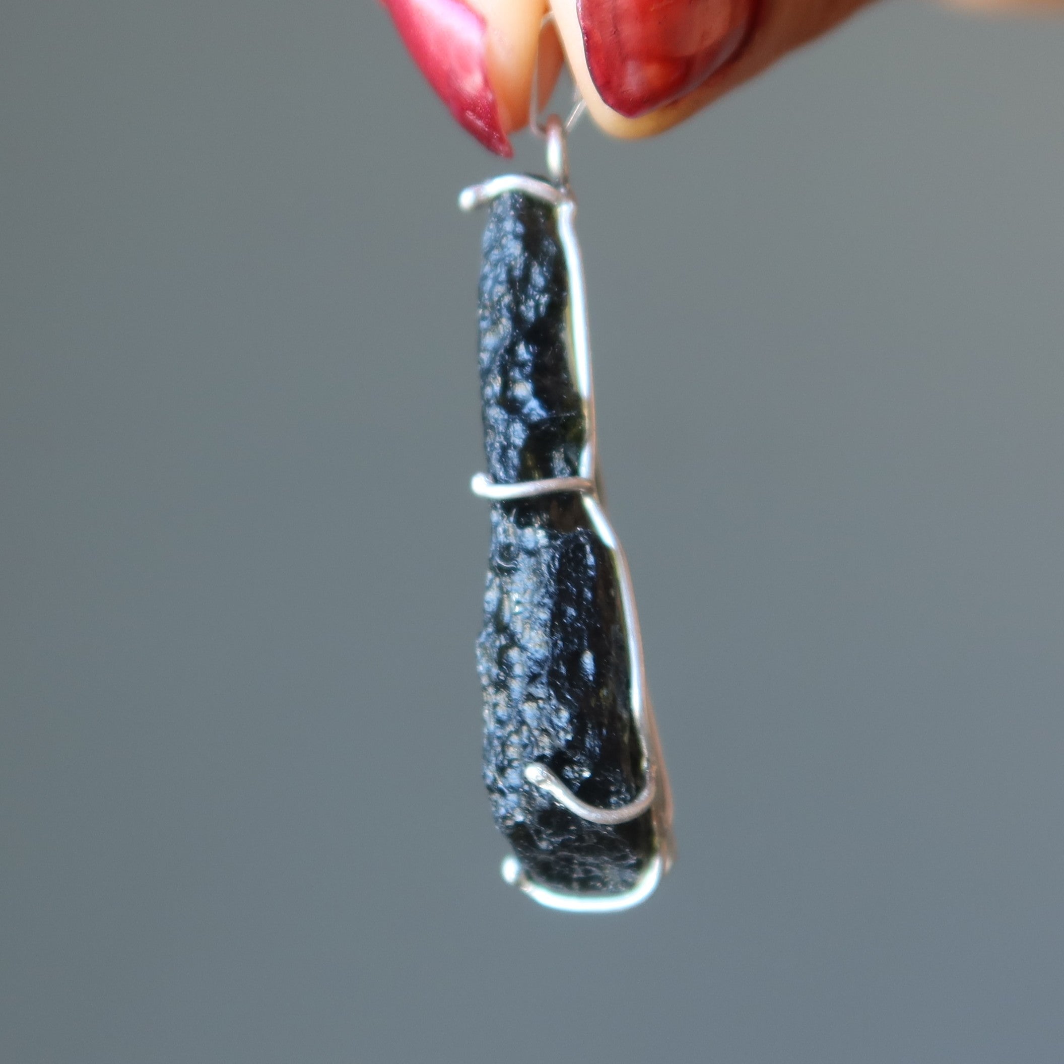 Moldavite Pendant Green Tektite Alien Sterling Silver
