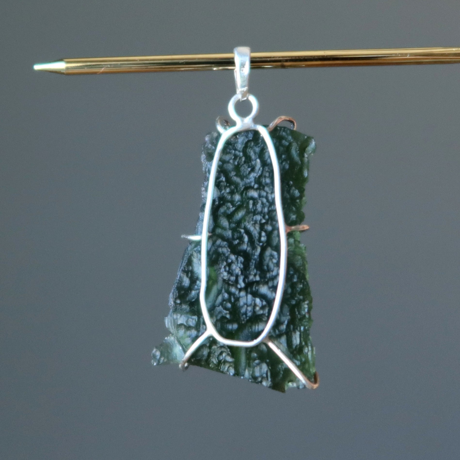 Moldavite Pendant Green Tektite Alien Sterling Silver