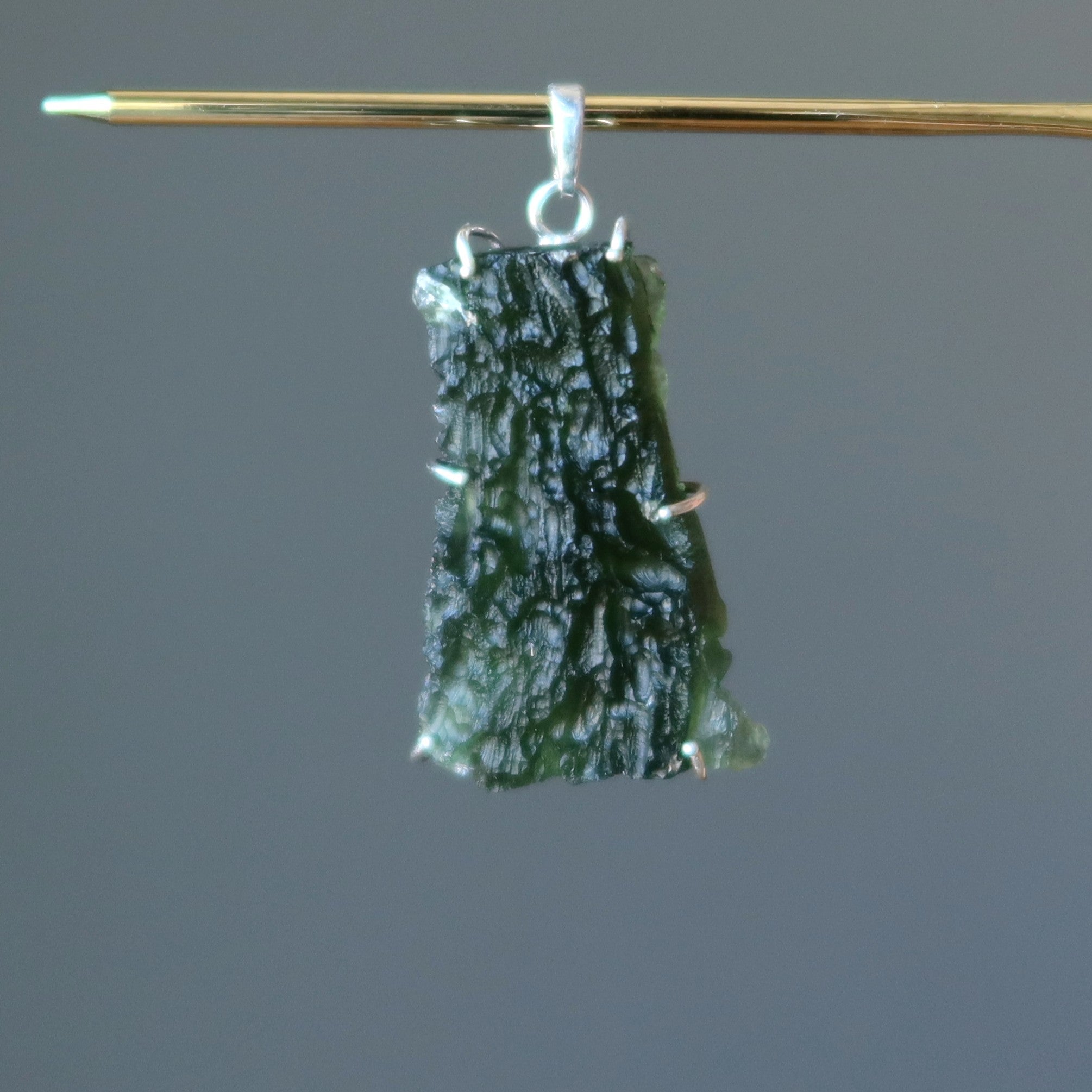 Moldavite Pendant Green Tektite Alien Sterling Silver