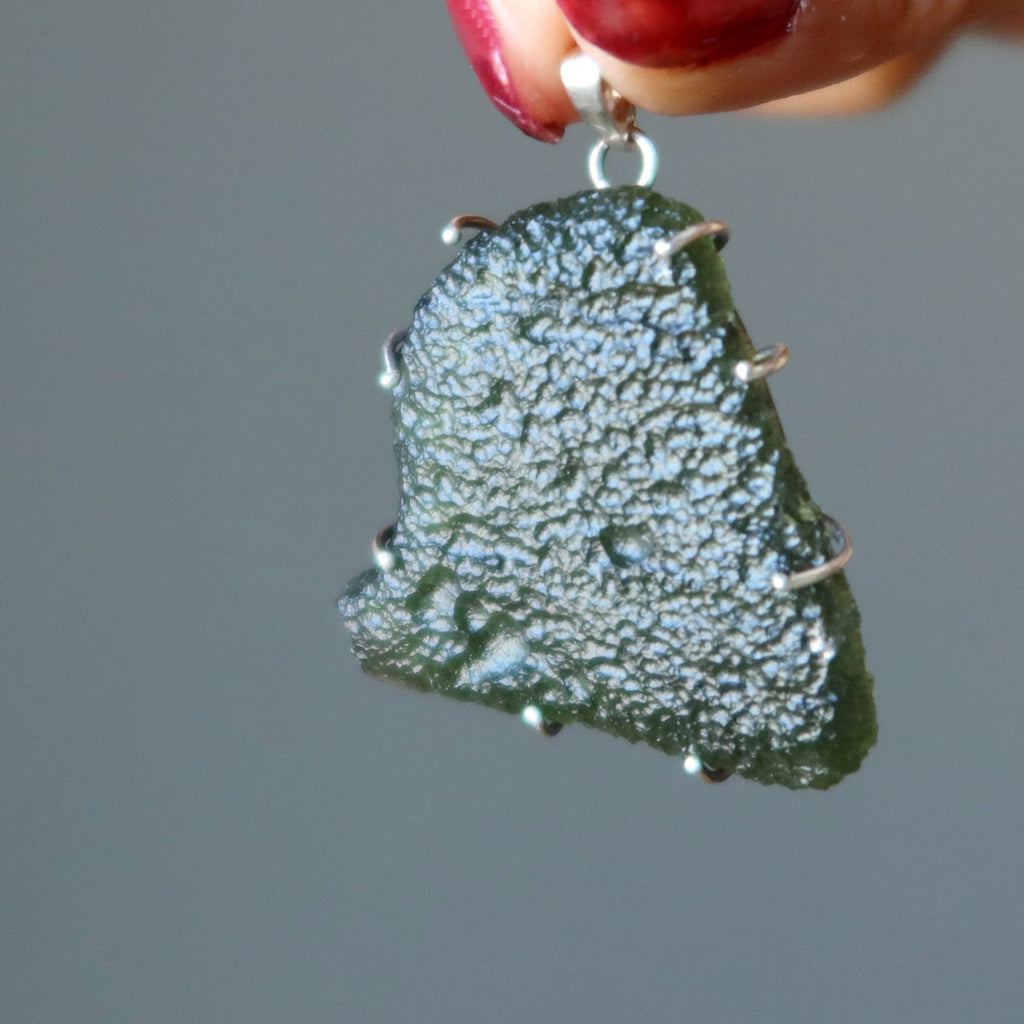 Moldavite Pendant Green Tektite Alien Sterling Silver