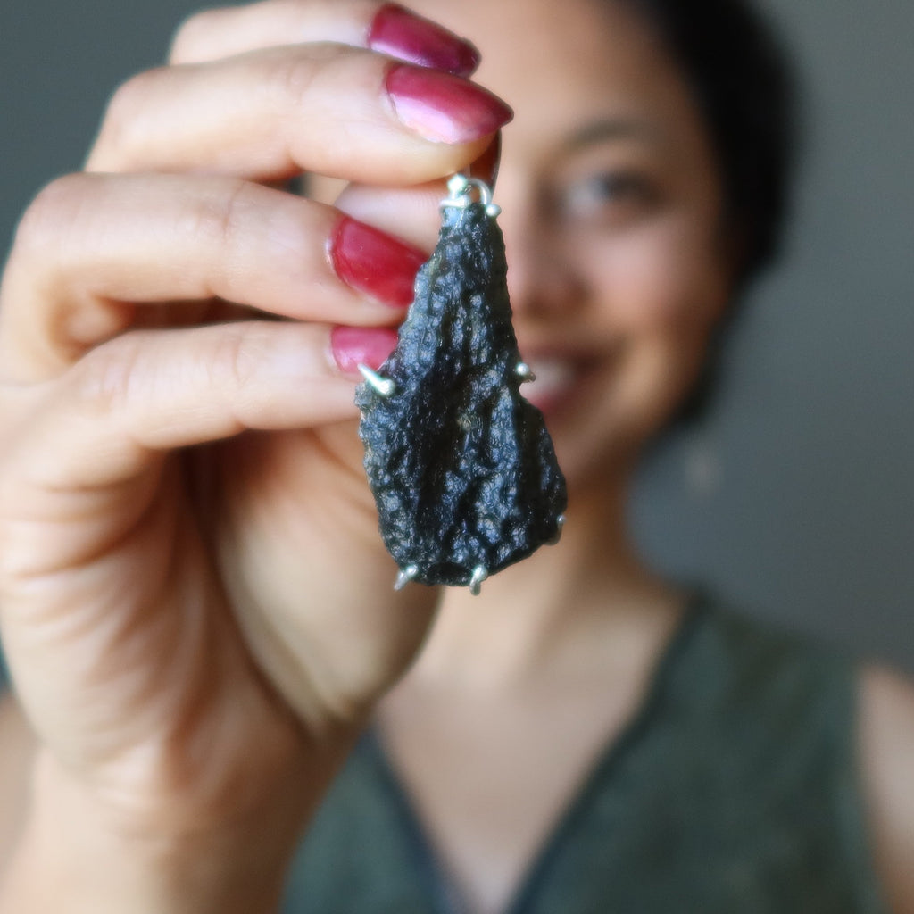 Moldavite Pendant Green Tektite Alien Sterling Silver