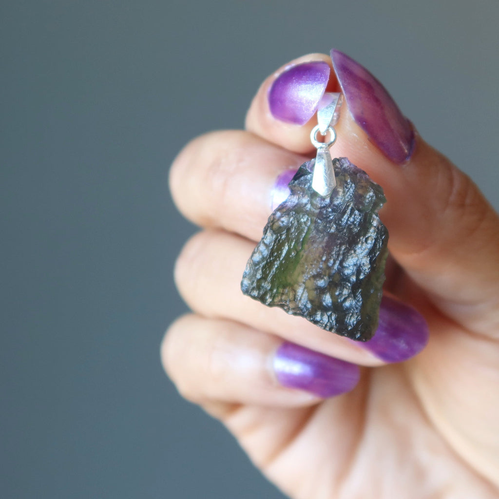 Moldavite Pendant Real Deal Czech Sterling Silver