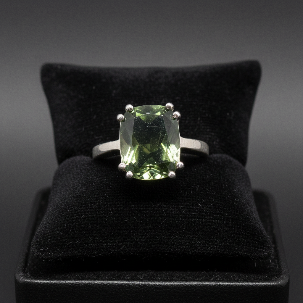 Moldavite Ring Big Green Stargazer Gem Sterling Silver