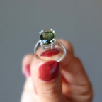 Moldavite Ring Big Green Stargazer Gem Sterling Silver