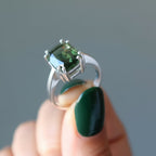 Moldavite Ring Big Green Stargazer Gem Sterling Silver