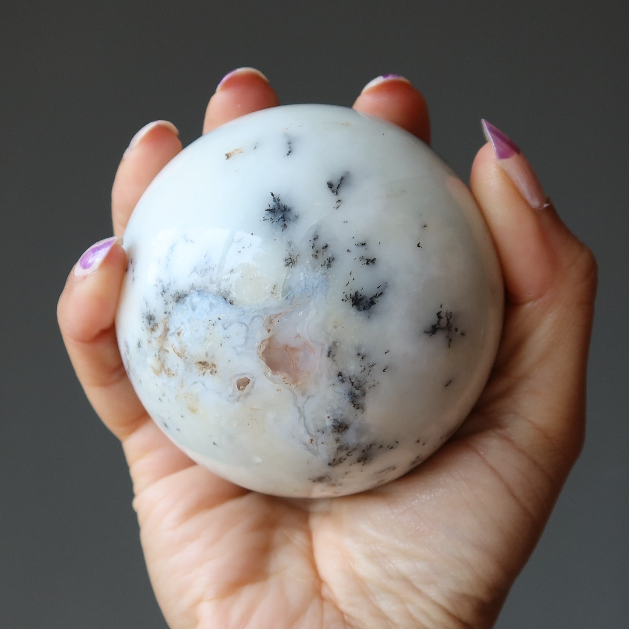 Opal Sphere White Dendritic Enchanting Merlinite Crystal Ball