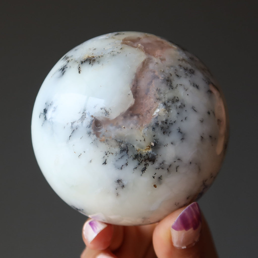 Opal Sphere White Dendritic Enchanting Merlinite Crystal Ball