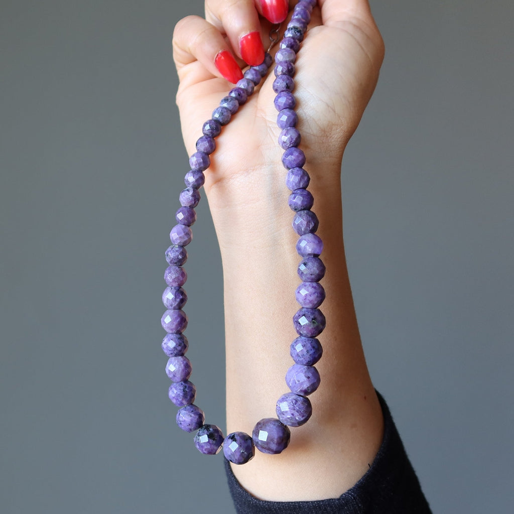 Sugilite Necklace Purple Faceted Gem Sterling Silver